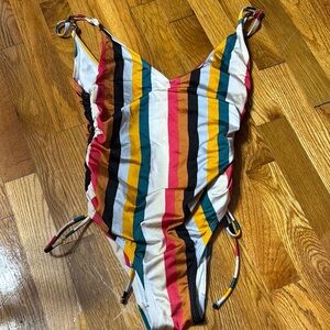 Time and Tru Multicolor Striped One Piece Swimsuit